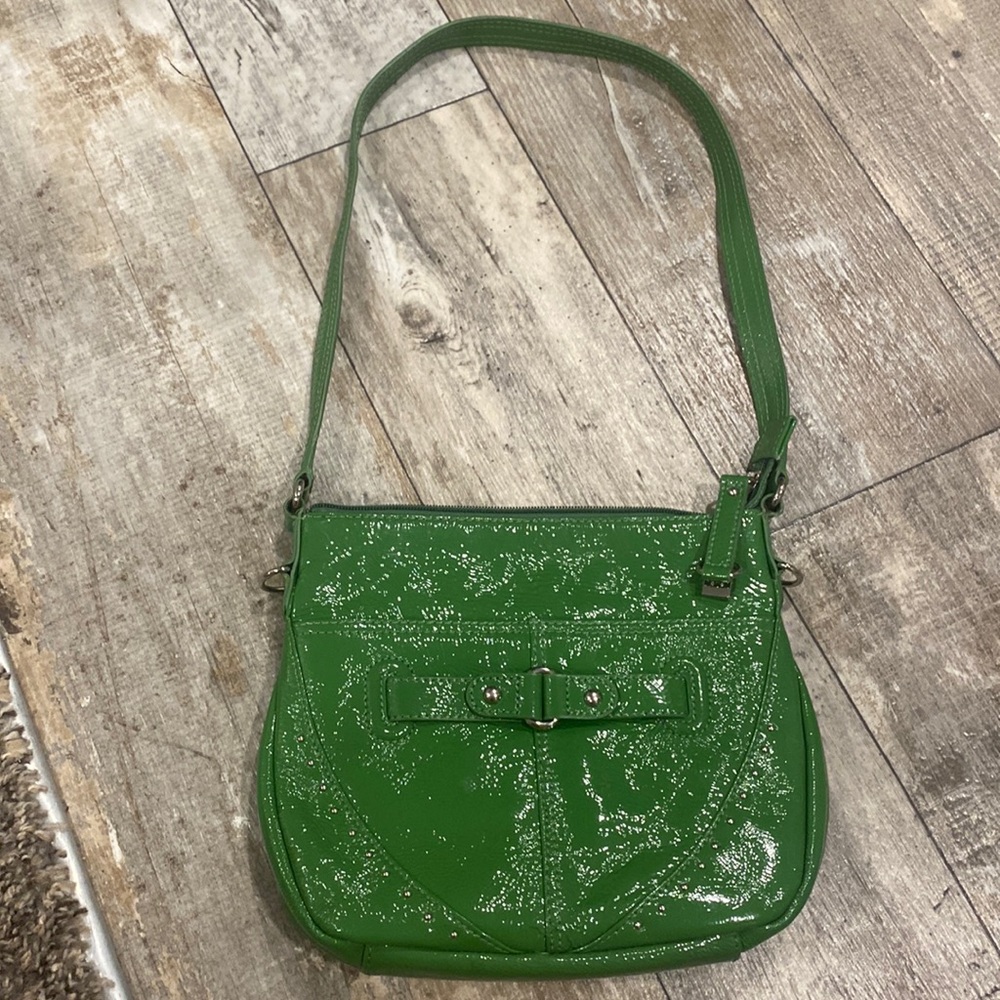green leather stone mountain purse